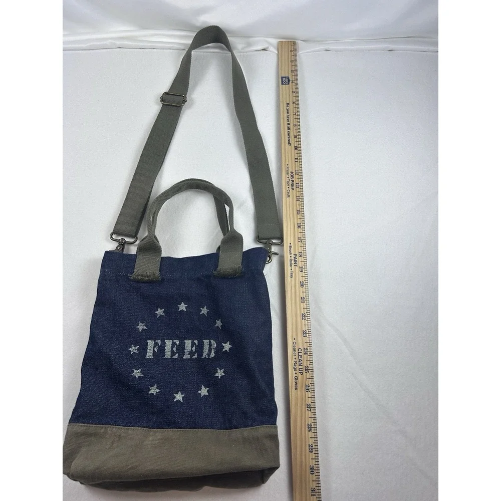 Feed + Target 20 Project Olive & Blue Denim Canvas Top Handle Crossbody Tote Bag